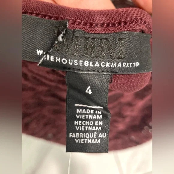 NWOT White House Black Market Flutter Sleeve Lace Shell Top Burgundy Wine Size 4 - Picture 8 of 10